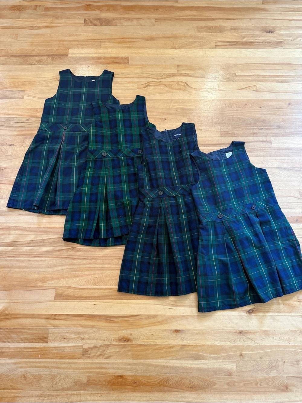 Girls' Lands End 10/12 Green & Navy Plaid Jumper Dress - set include 4 dresses